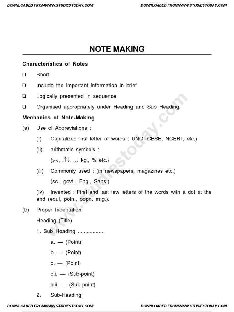 CBSE Class 12 English Note Making Guidelines
