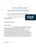 Rio Claro East Secondary School Recommendation Letter