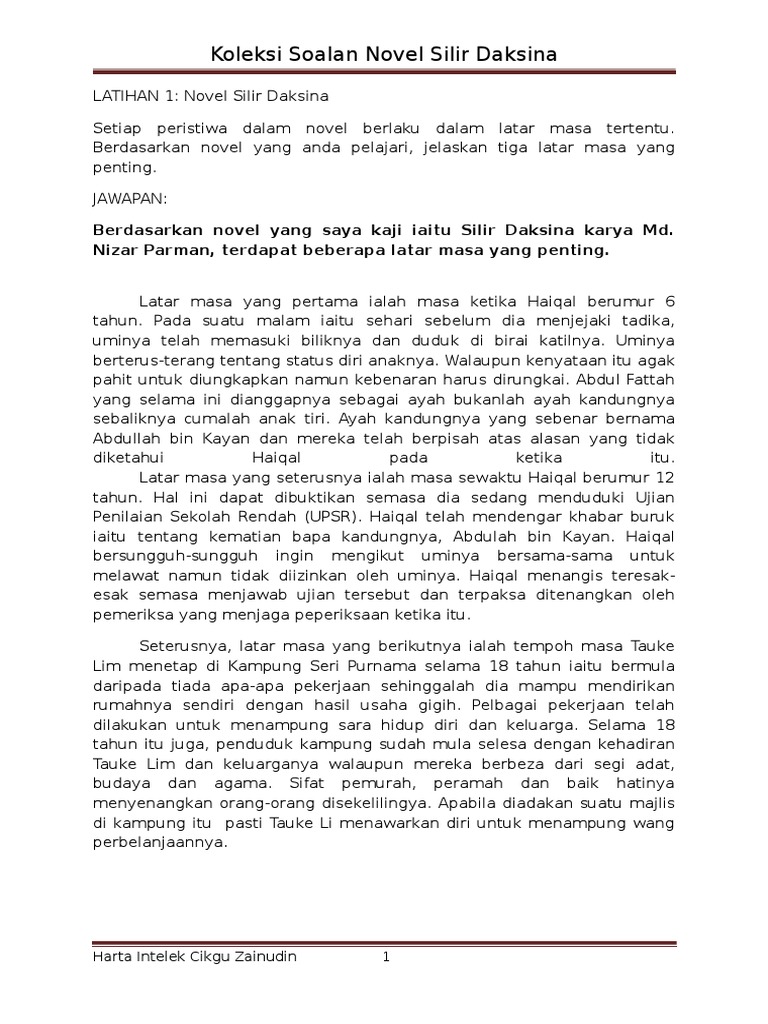 Contoh Jawapan Peristiwa Menarik Novel Silir Daksina  legsploaty