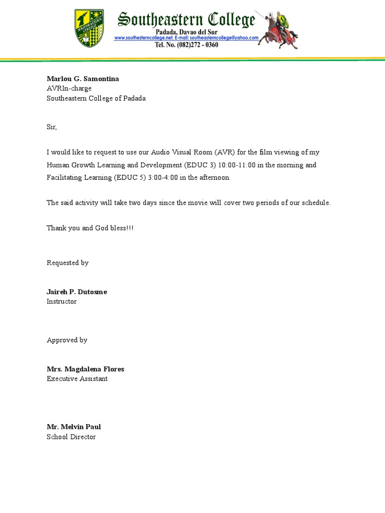 AVR Usage Request for Film Viewing | PDF