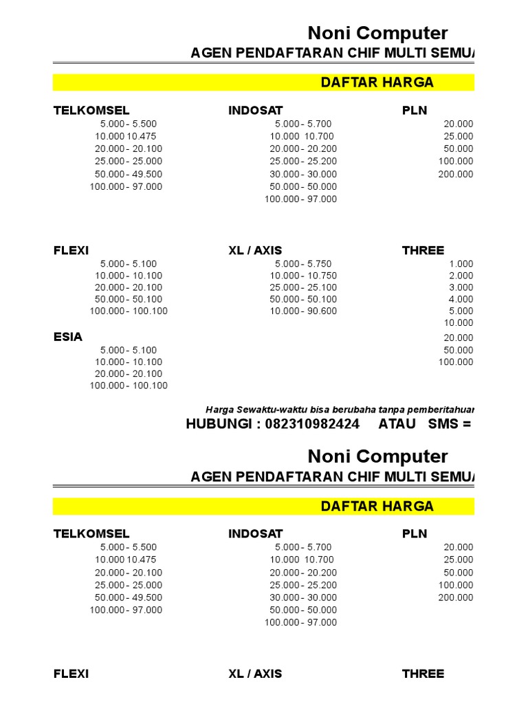 Harga Paket Data Semua Operator | PDF