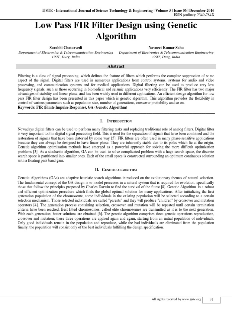 Low Pass FIR Filter Design with GA | PDF | Genetic Algorithm ...
