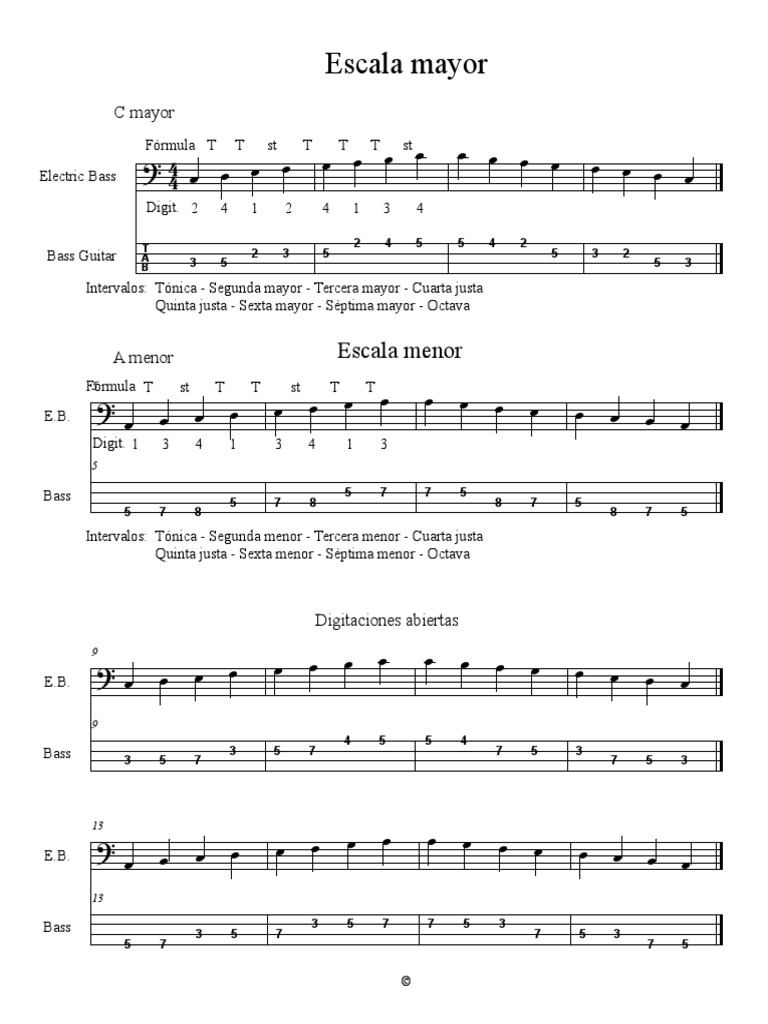 Escala Mayor y Menor (Bajo) | PDF | Escala (música) | Elementos de la ...