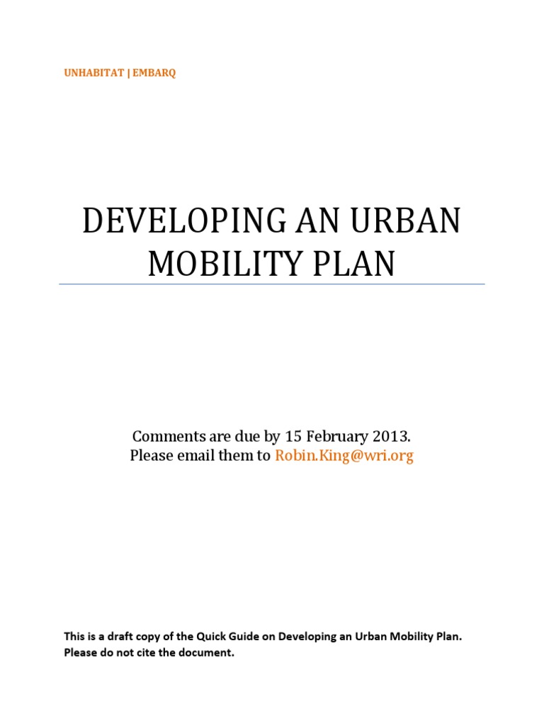 Urban Mobility Plan Development Guide | PDF | Sustainable Transport ...