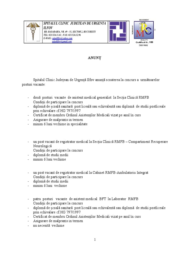 Anunt Pentru Sediu Si Internet Posturi Vacante | PDF