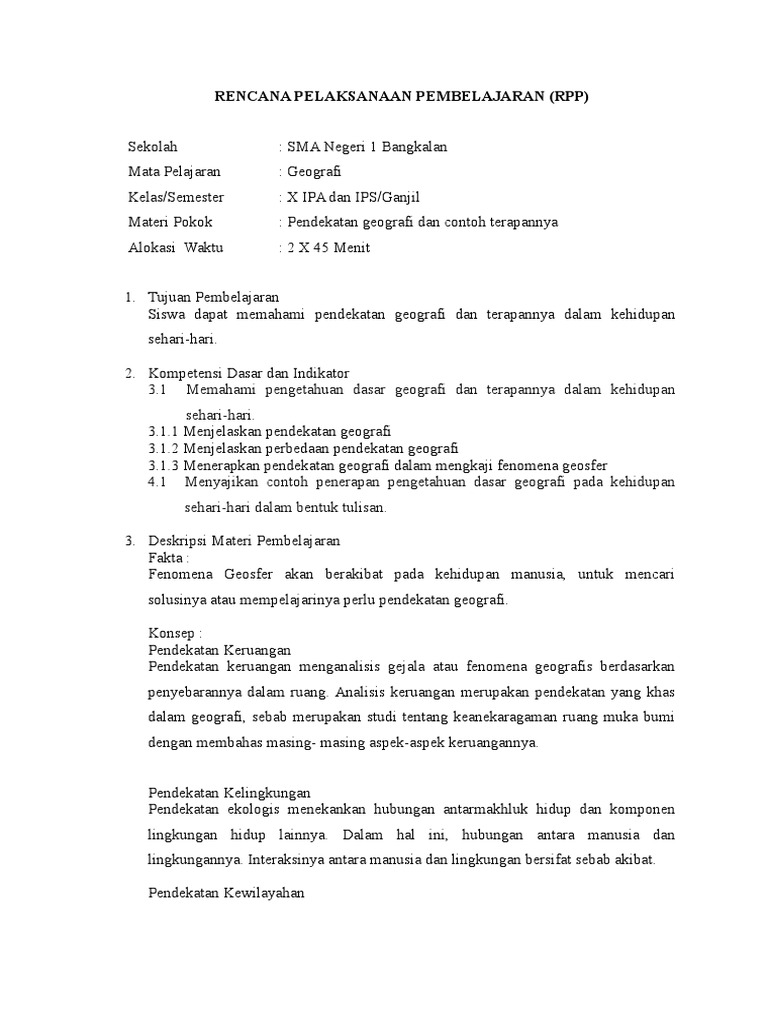 Rpp Pendekatan Geografi