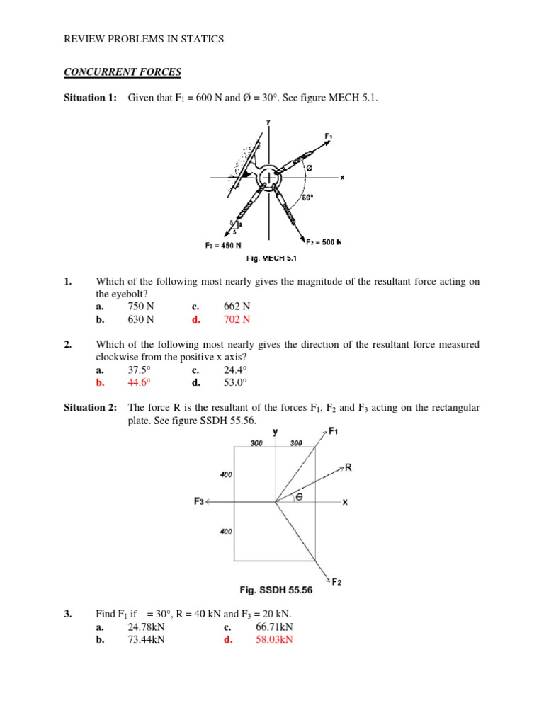 Review Problems In Statics Pdf Physics Mechanics