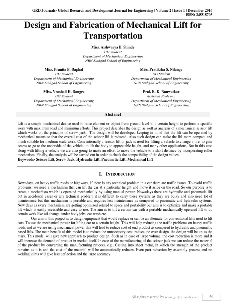 Mechanical Scissor Lift Design and Fabrication | PDF | Elevator ...