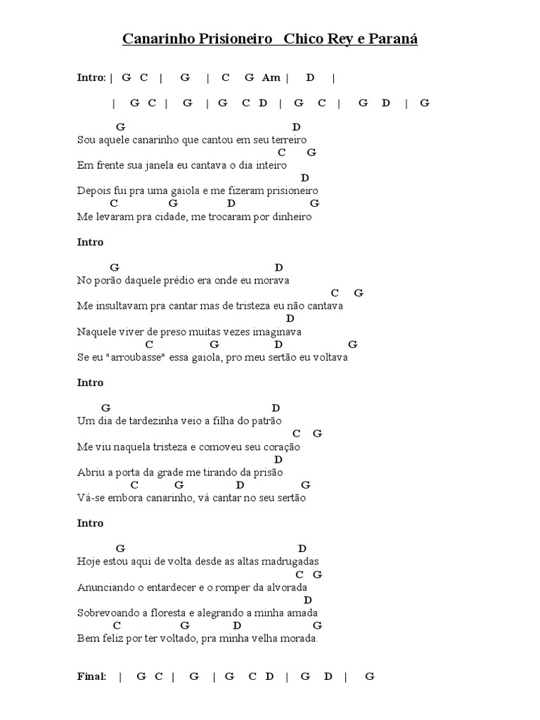 Letra de Canarinho Prisioneiro | PDF