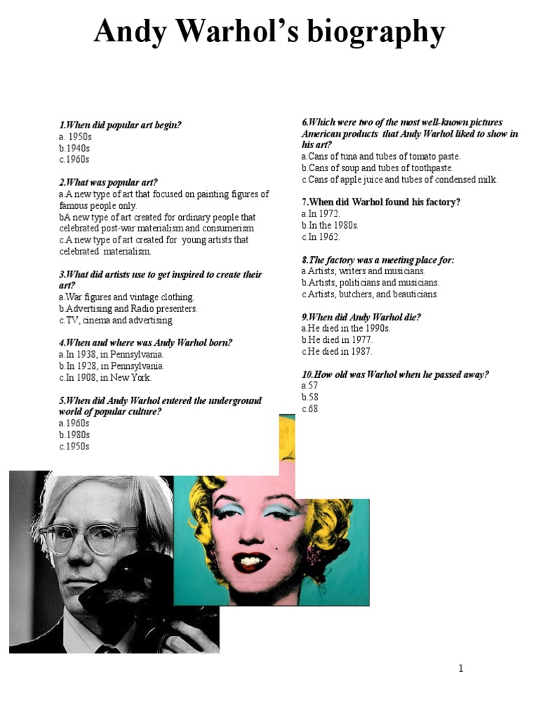 Worksheet Andy Warhol