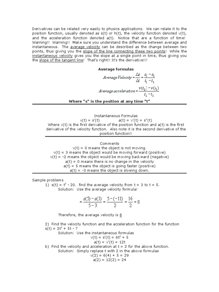 Derivatives of Velocity and Acceleration | PDF | Derivative | Velocity