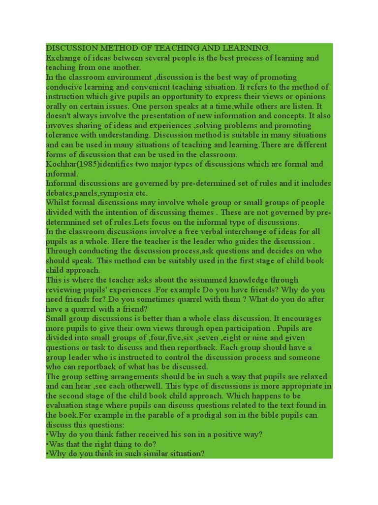Discussion Method in Teaching Strategies | PDF | Conversation | Learning