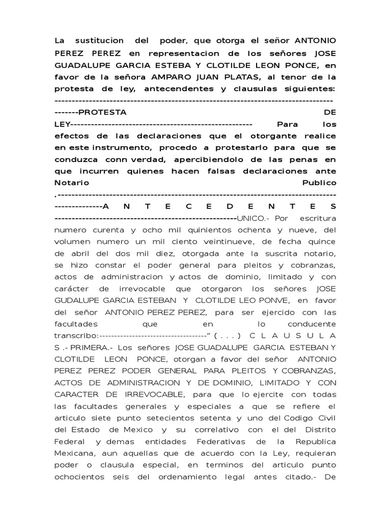Sustitución de Poder Notarial a Amparo Juan Platas | PDF | Propiedad ...