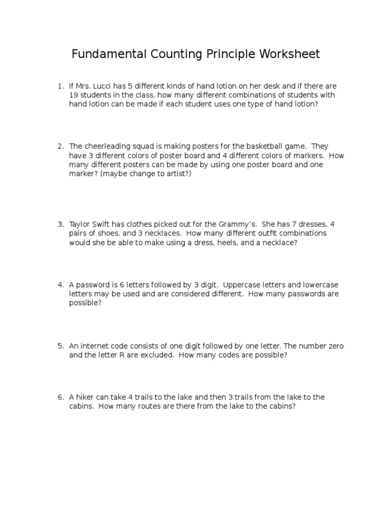 Worksheets Fundamental Counting Principle Worksheet fundamental counting principle ws