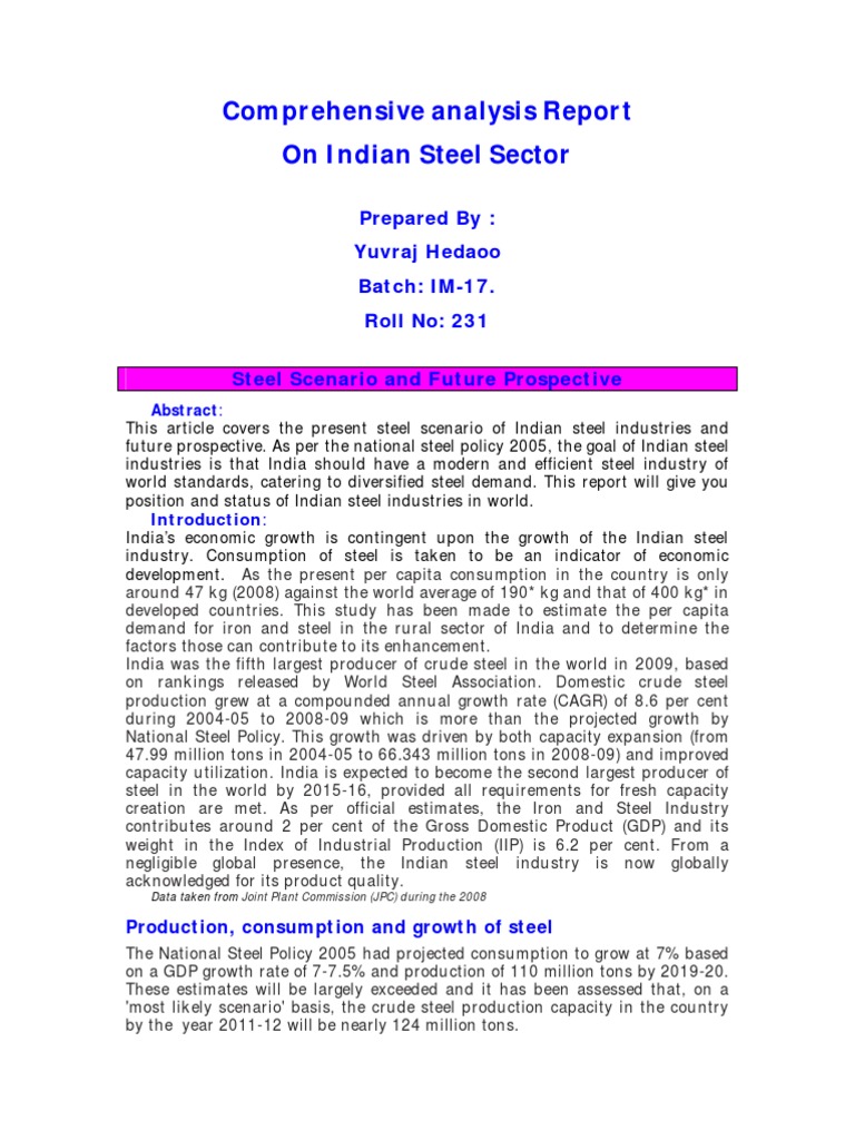 Indian Crude Steel Industry Analysis | PDF | Steel | Exports