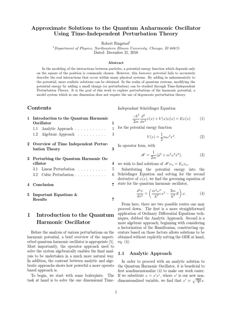 Anharmonic Oscillator in Quantum Mechanics PDF Perturbation Theory (Quantum Mechanics