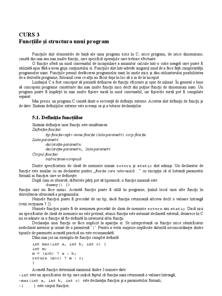 CURS 3 - C++ - Functiile Si Structura Unui Program | PDF