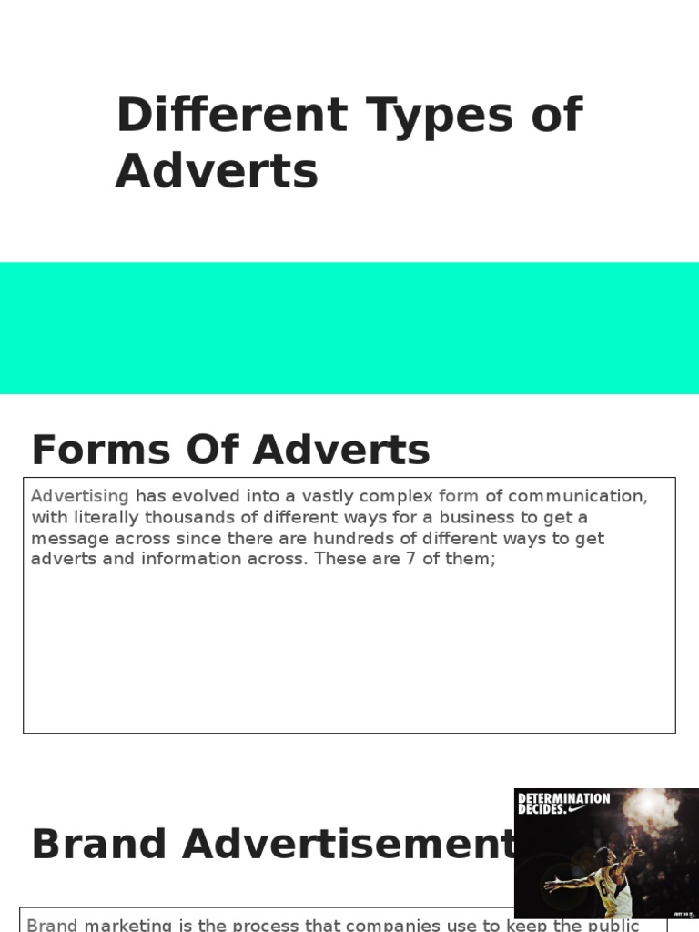 Different Types of Adverts | PDF | Advertising | Brand