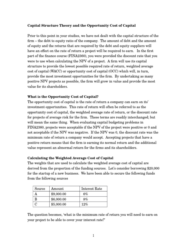 Finance - Cost of Capital Theory | PDF | Cost Of Capital | Capital ...