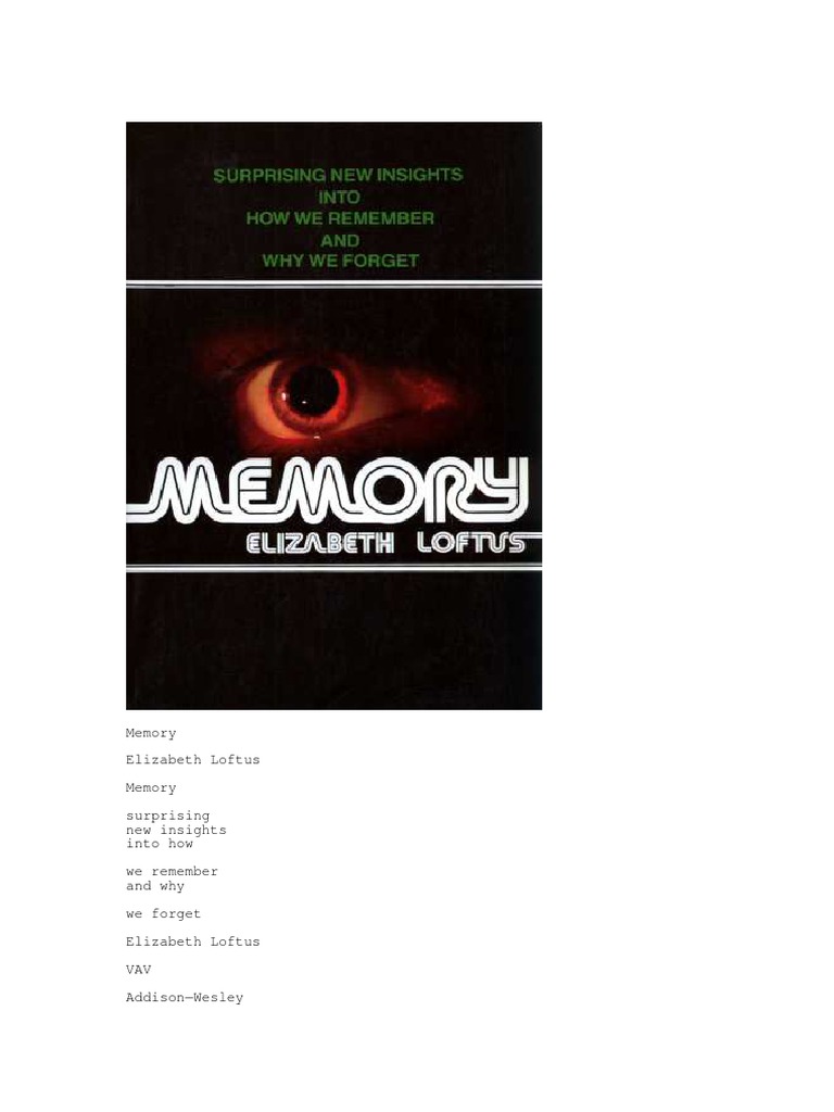 (Elizabeth F Loftus) Memory, Surprising New Insights Download Free PDF Hypnosis Memory
