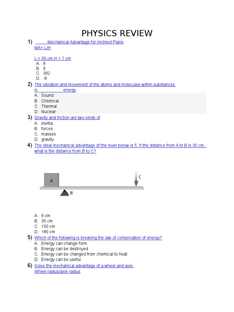 Mechanical Advantage For Inclined Plane PDF Force Mass