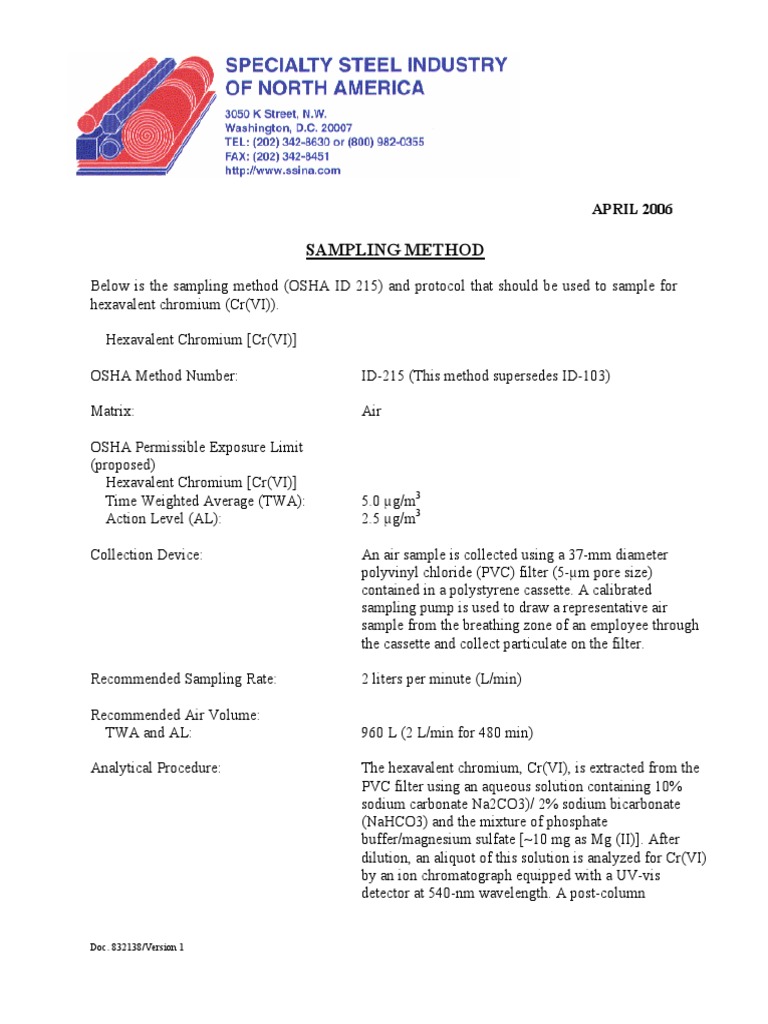 OSHA Hexavalent Chromium Sampling Method | PDF | Chromium | Chemical ...