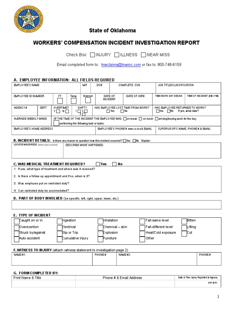 Oklahoma Workers' Comp Report Form | PDF | Temporary Work | Employment