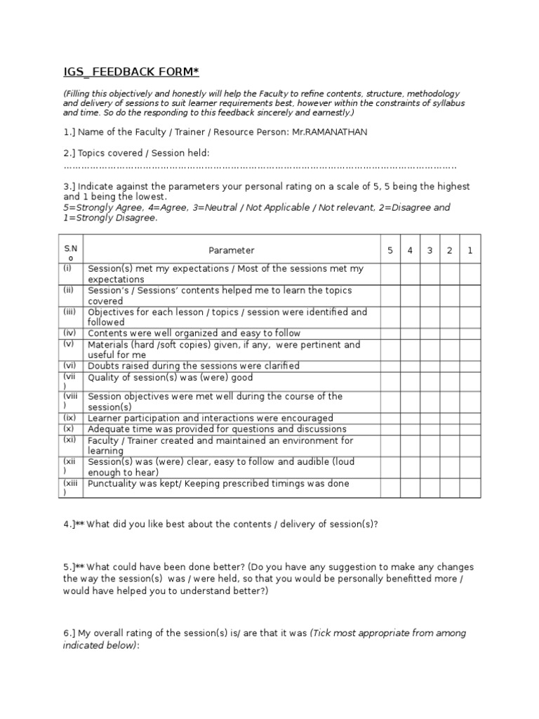Igs Feedback Form PDF