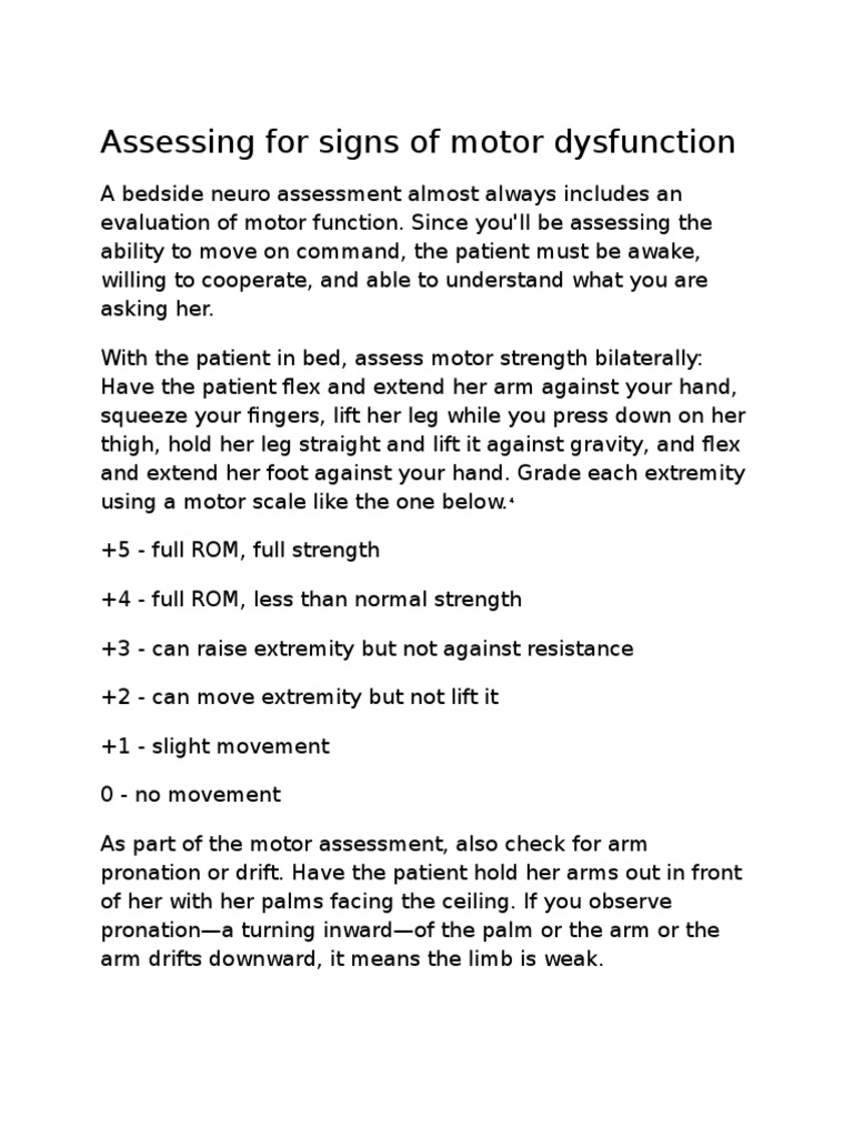 Assessing For Signs of Motor Dysfunction PDF Cerebellum Neurology