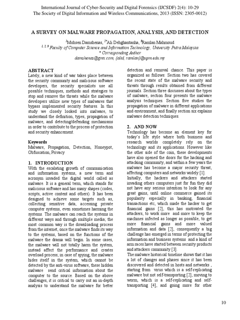 A Survey On Malware Propagation Analysis and Detection PDF | PDF