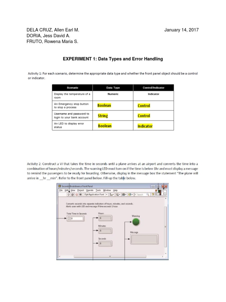 Data Types and Error Handling Experiment | PDF