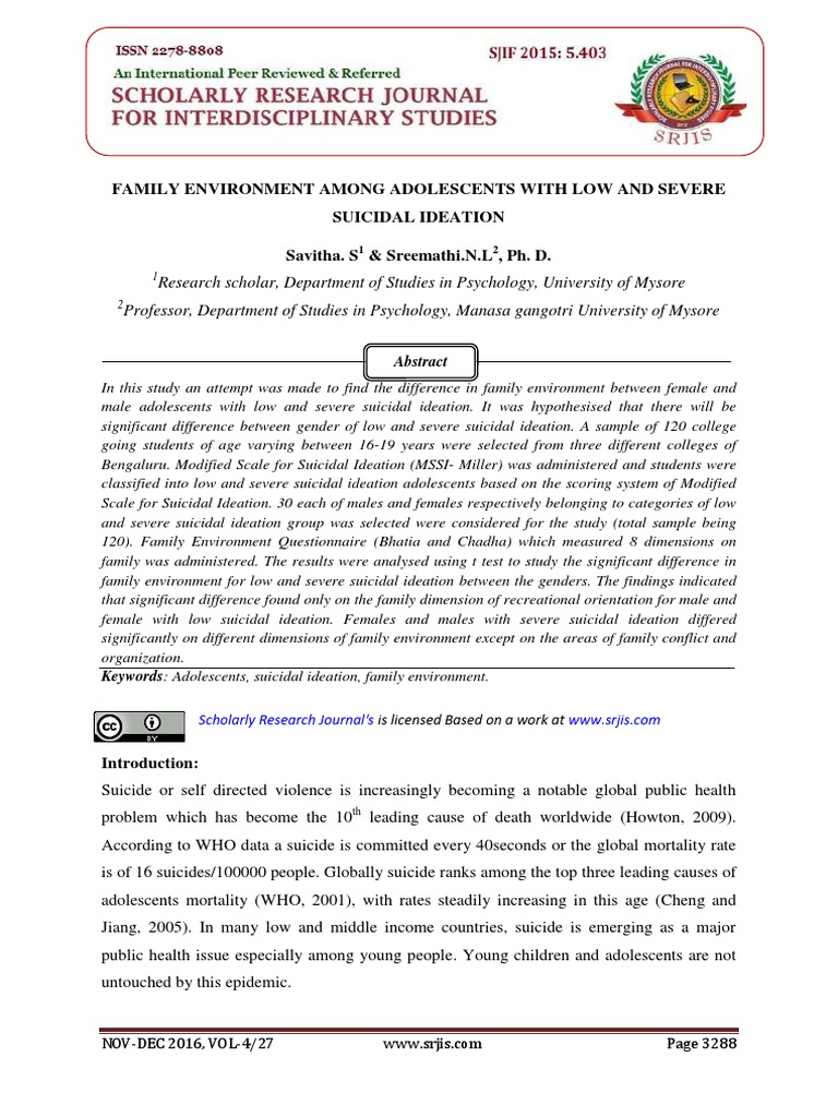 Family Environment and Suicidal Ideation in Teens | PDF | Adolescence ...