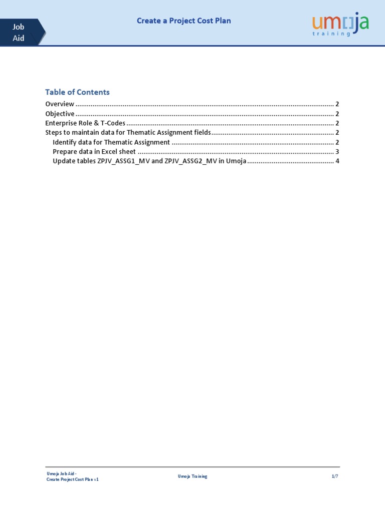 Umoja JobAid Create Project Cost Plan v1 20160309 PDF Project