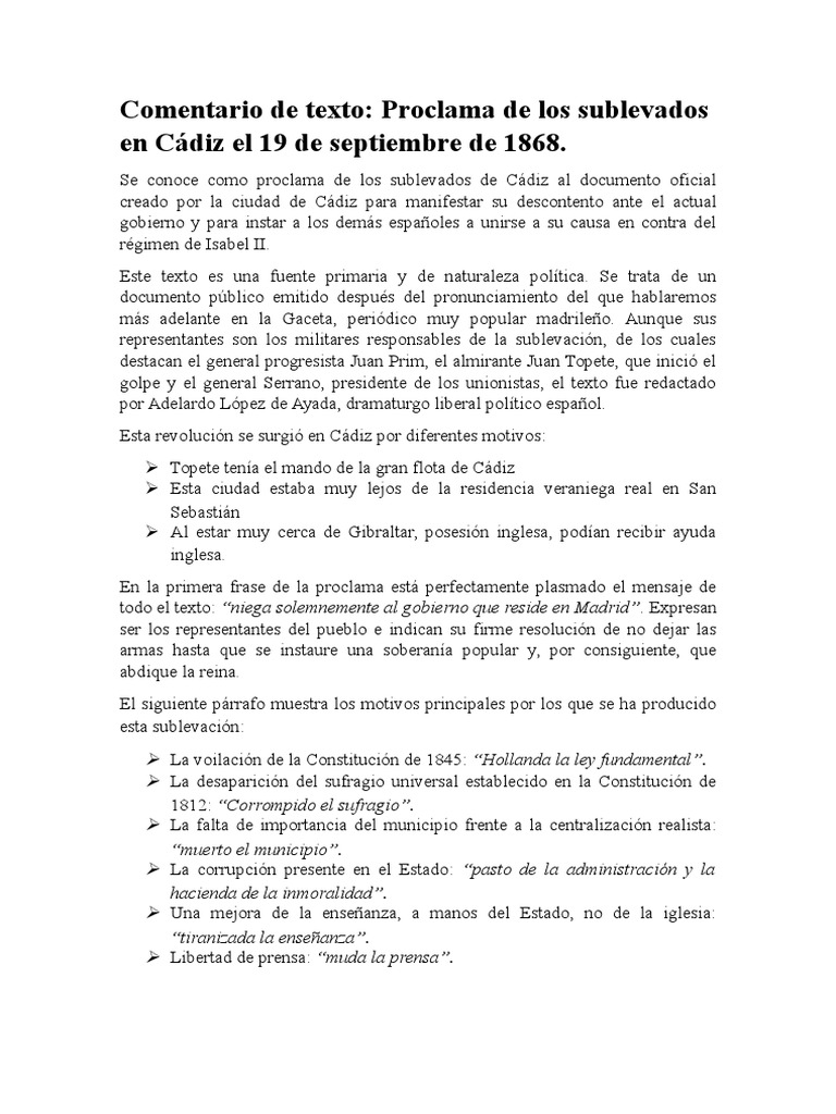 Proclama de Los Sublevados en Cádiz | PDF | España | Gobierno
