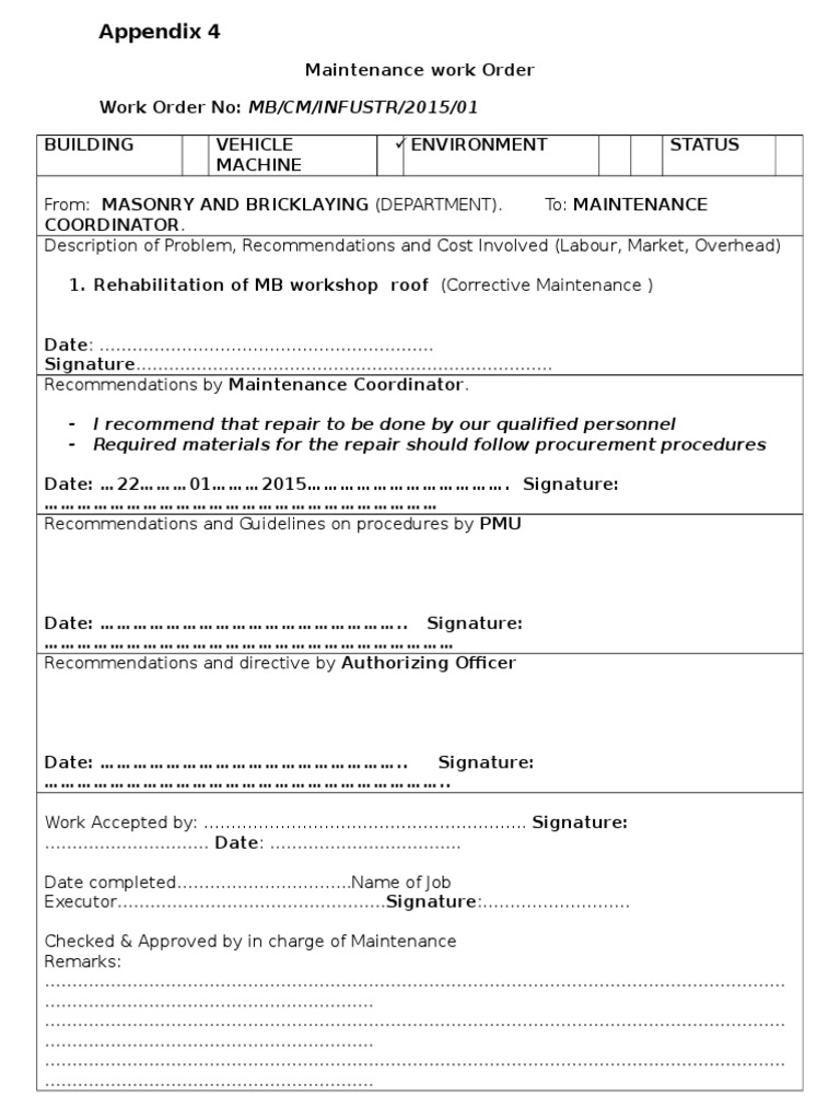 Maintenance Work Order Guide | PDF | Technology & Engineering