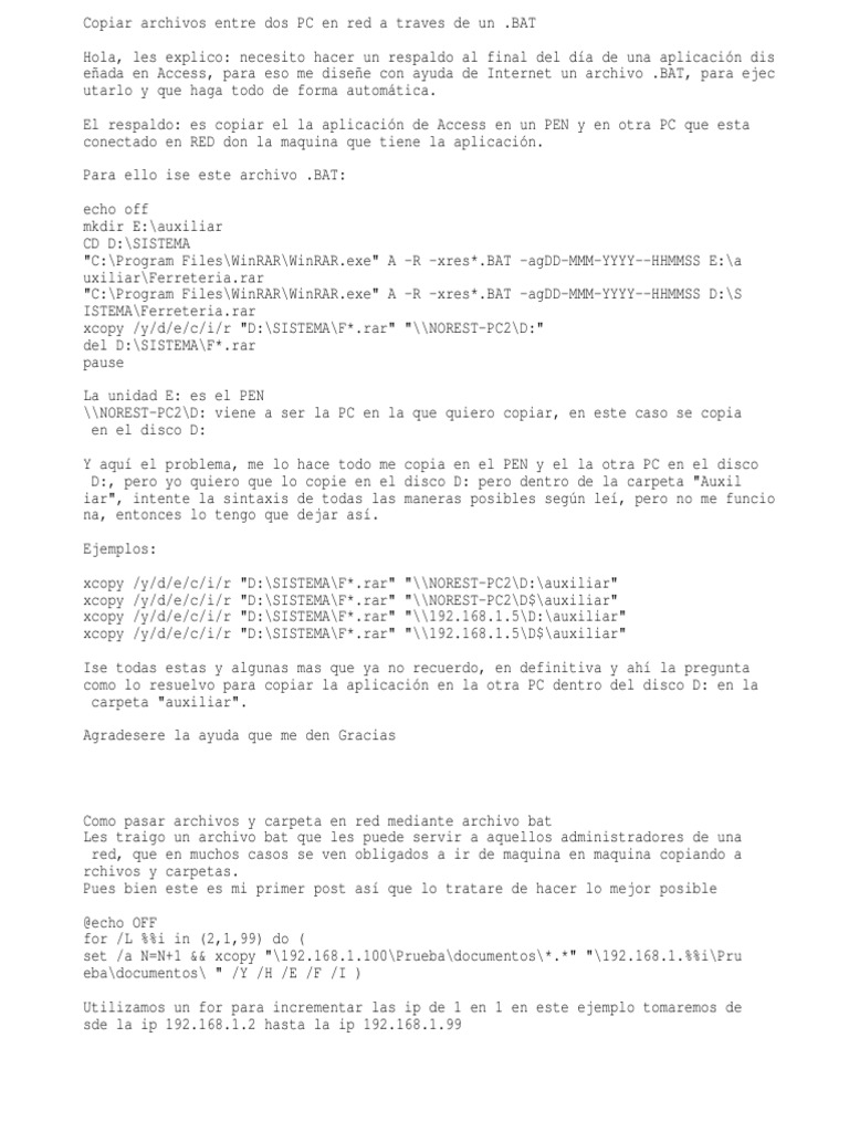 Copiar Archivos en Red con .BAT | PDF | Tecnología digital | Ingeniería ...