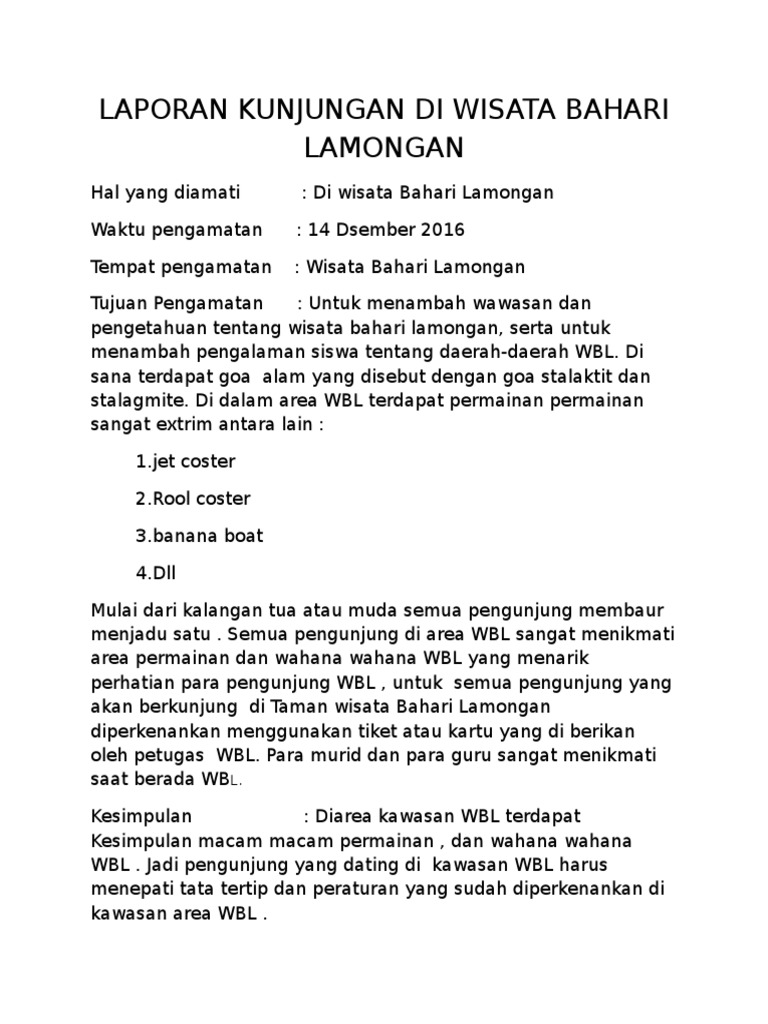 Laporan Kunjungan Di Wisata Bahari Lamongan