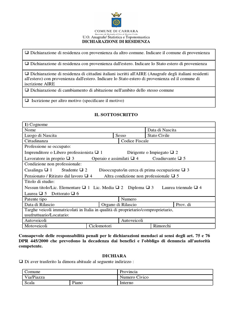 Cambio Di Residenza PDF
