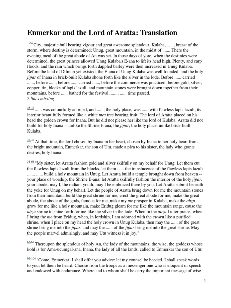 Enmerkar and The Lord of Aratta PDF Ancient Near East Mythology