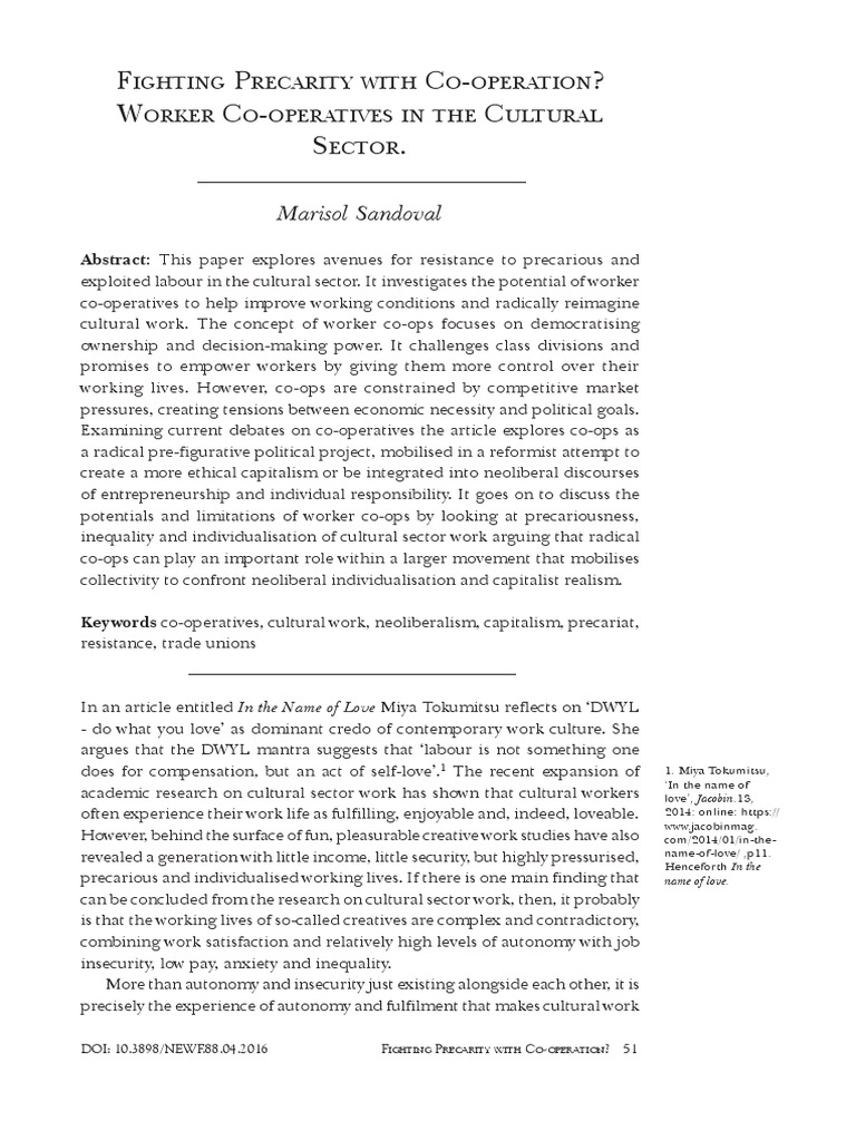 Worker Coops Cultural Sector PDF Cooperative Ownership