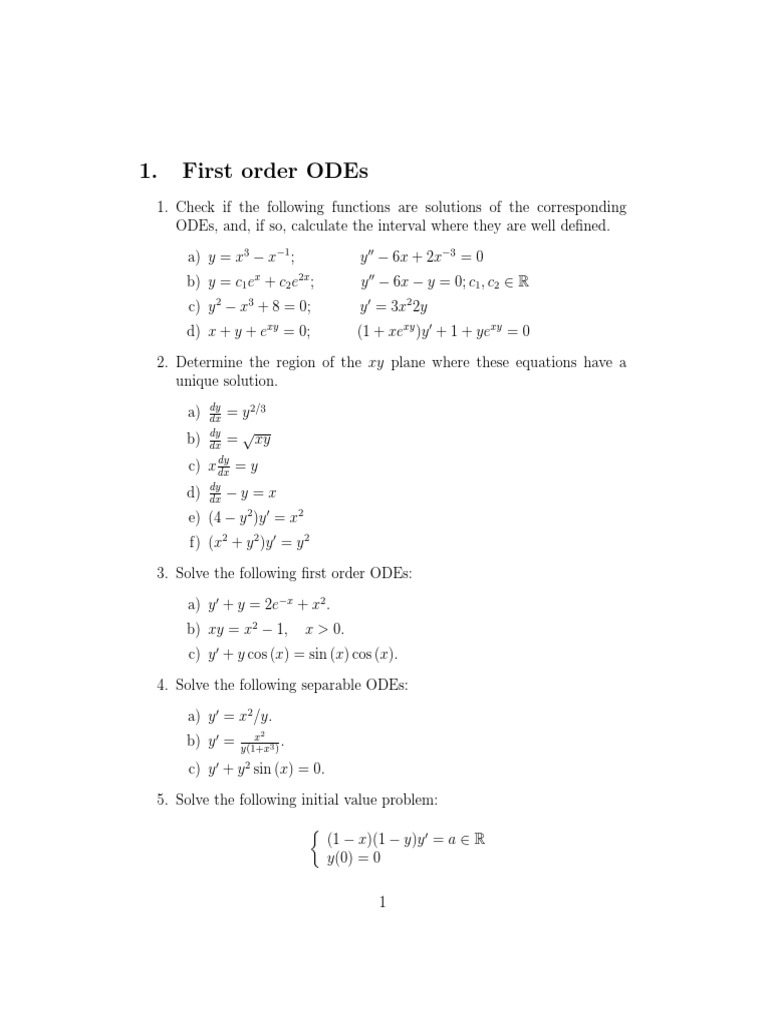 First Order ODE Problems and Solutions | PDF | Teaching Methods & Materials