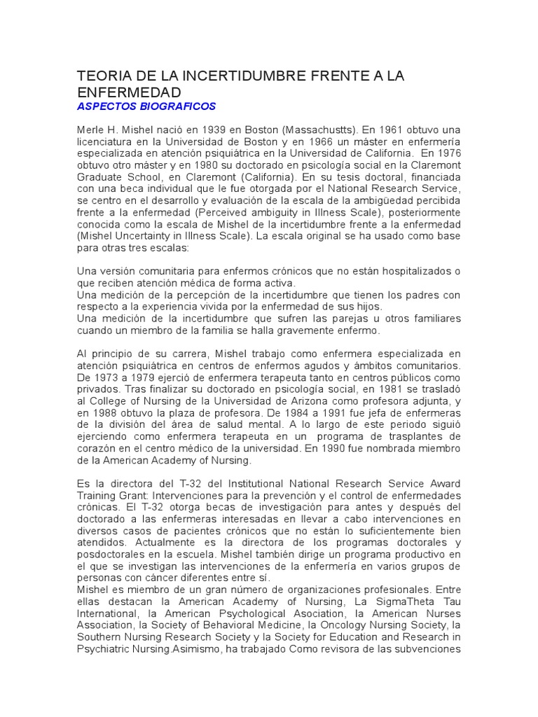 Teoría de la Incertidumbre en Enfermedad | PDF | Toma de decisiones ...