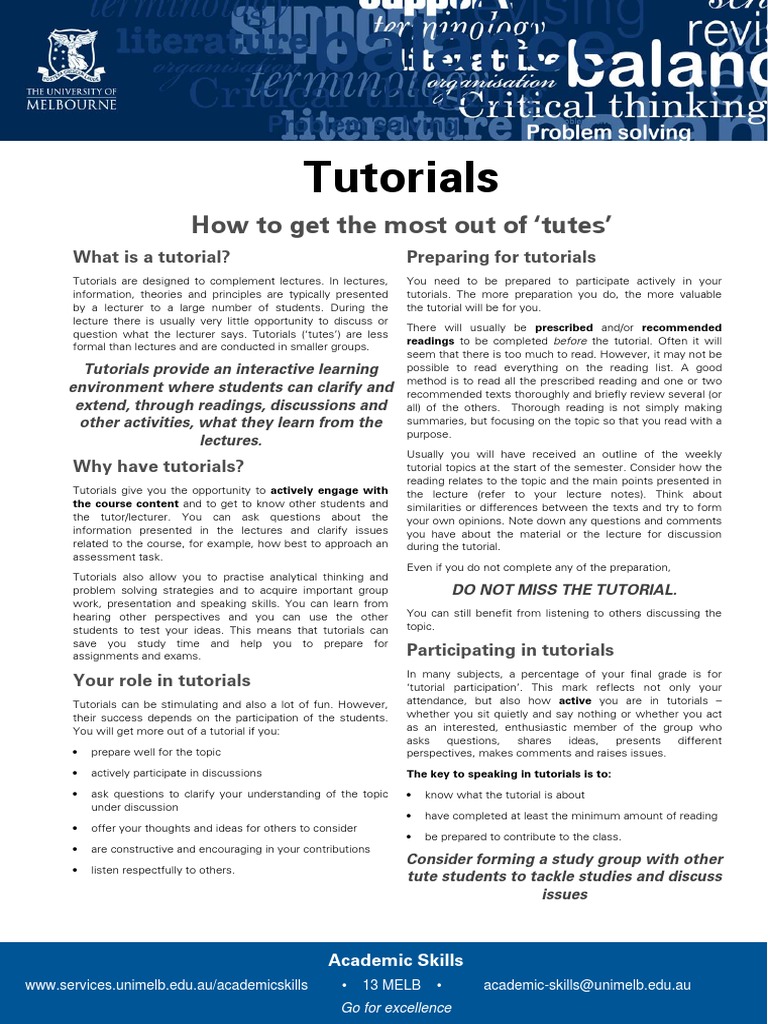Tutorials: How To Get The Most Out of Tutes' | PDF | Lecture | Tutorial