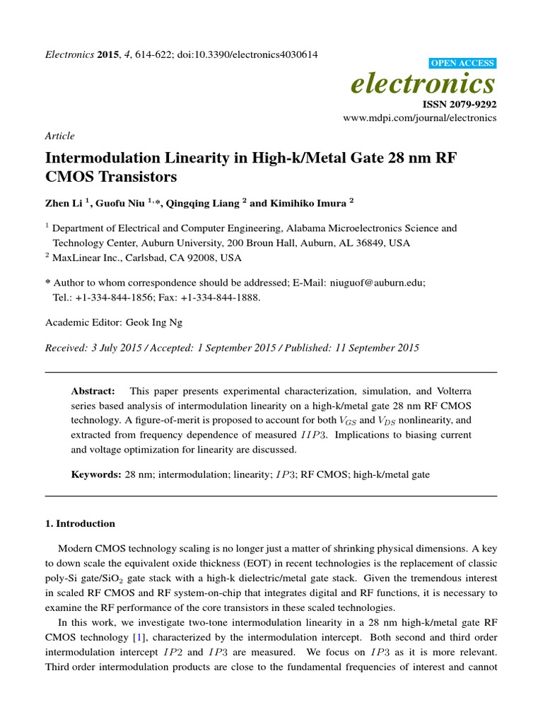 Intermodulation Linearity in 28nm RF CMOS | PDF | Field Effect ...