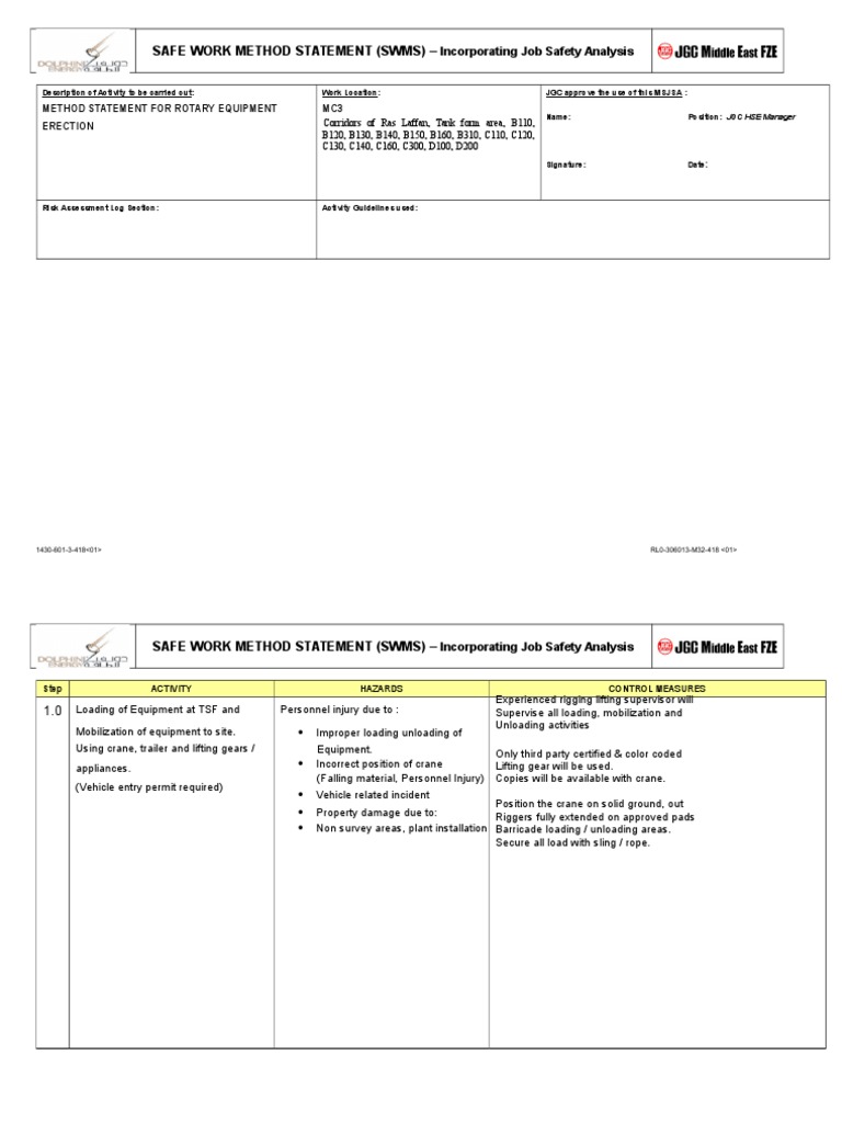 Jsa For Rotary Equipment | PDF | Personal Protective Equipment | Safety