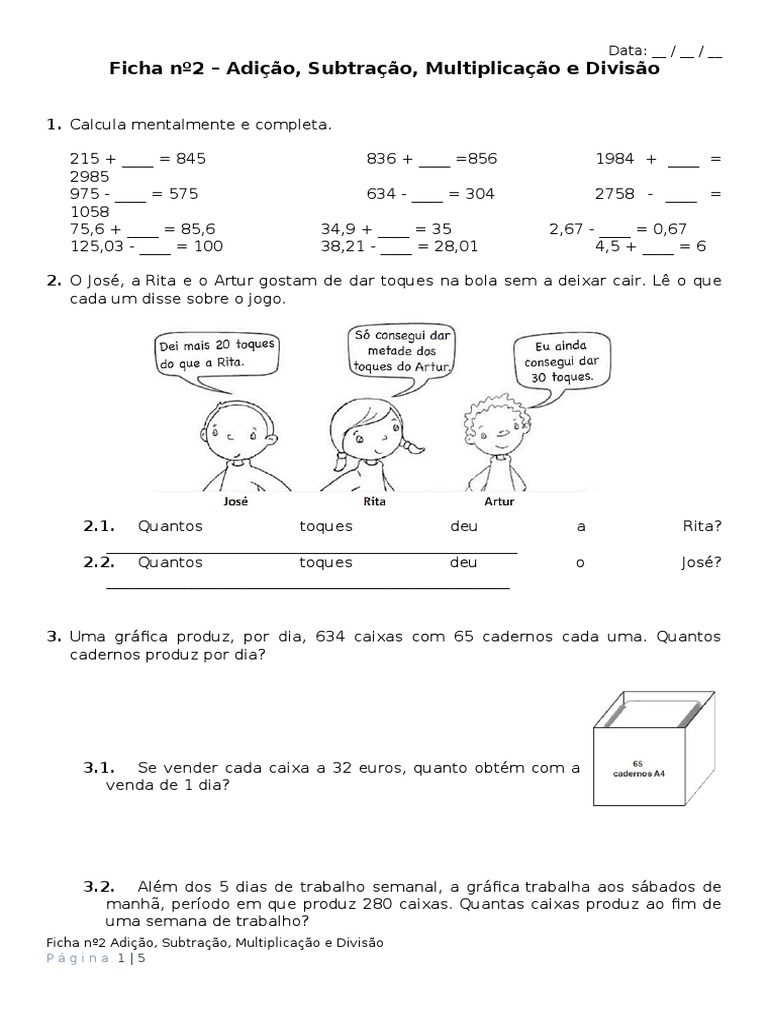 Ficha Nº2 Adição, Subtração, Multiplicação e Divisão | PDF