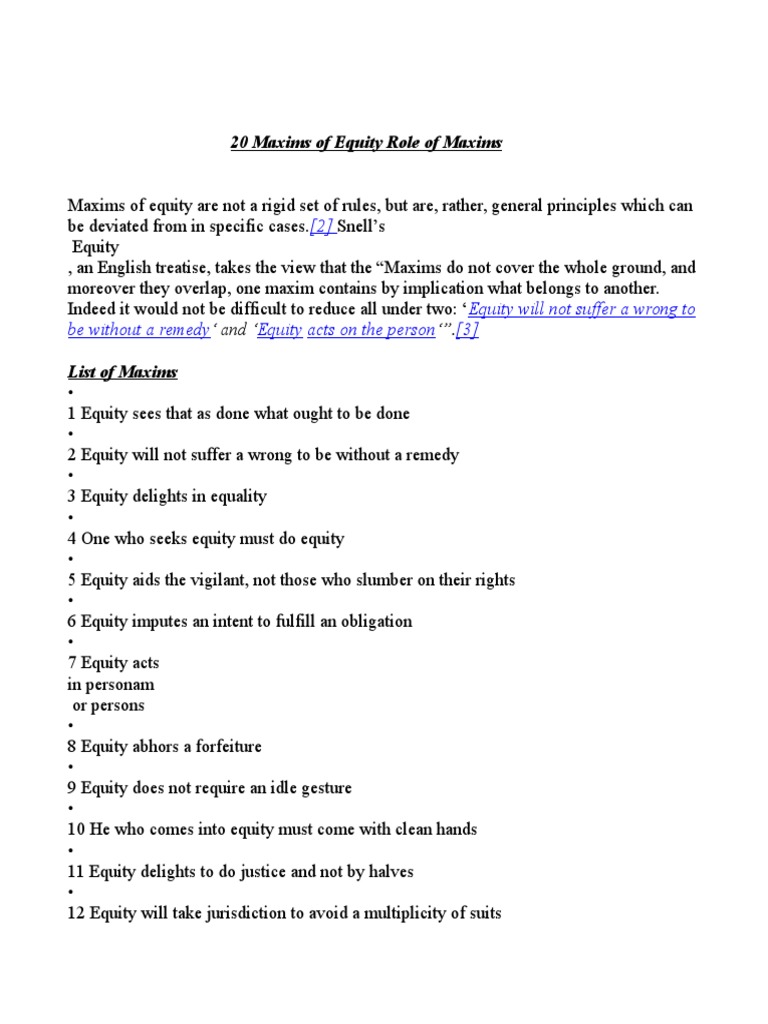 20 Maxims of Equity Explained | PDF