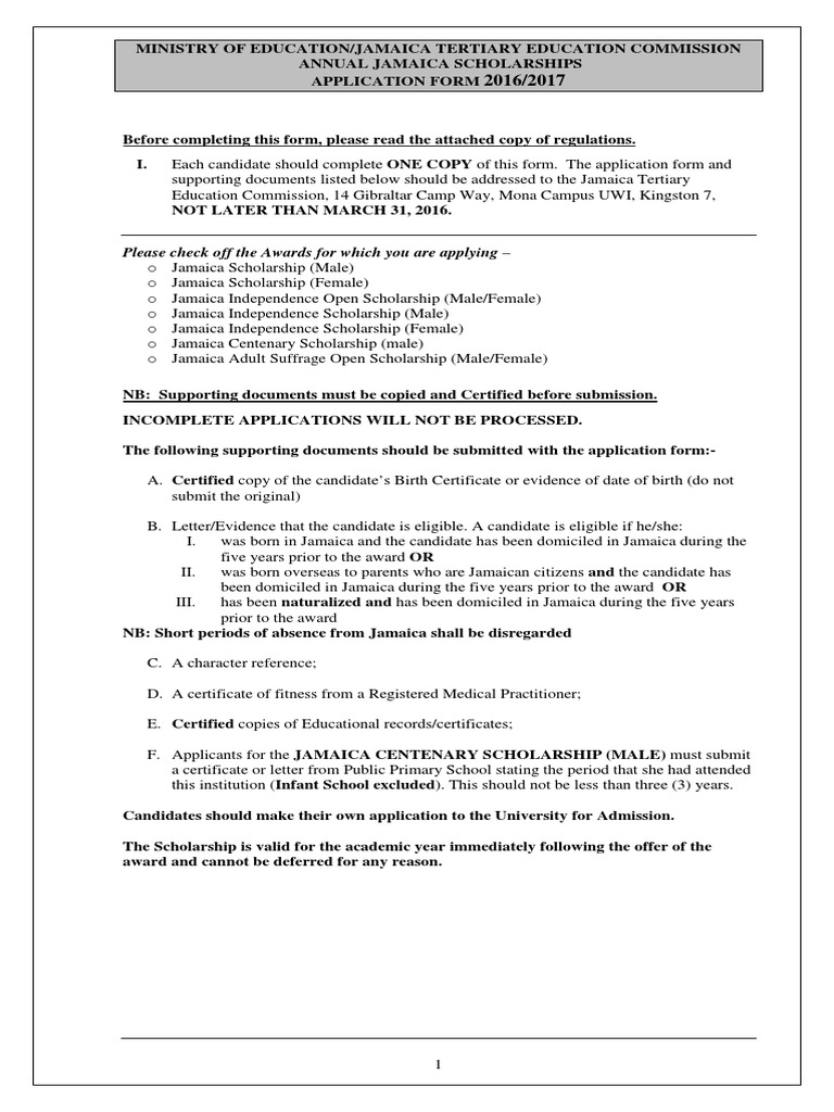 ministry of education scholarships jamaica