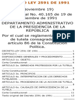 DECRETO LEY 2591 de 1991 Por El Cual Se Reglamenta La Acción de Tutela Consagrada en El Artículo 86 de La Constitución Política