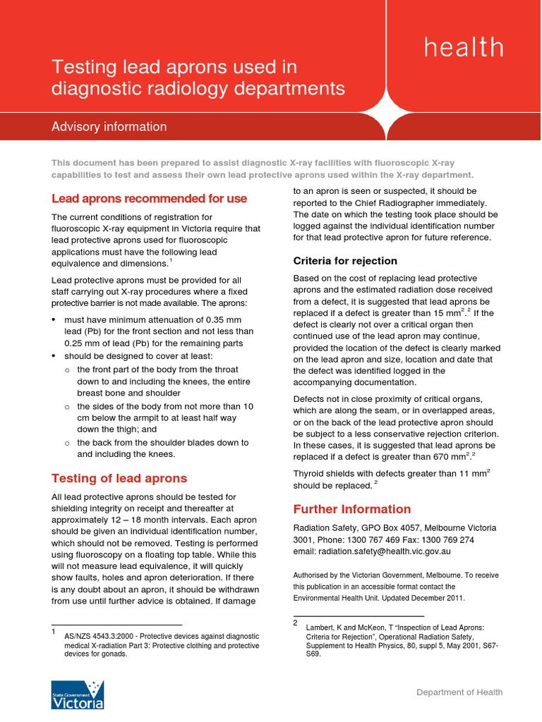 Testing of Lead Aprons PDF PDF Medicine Wellness